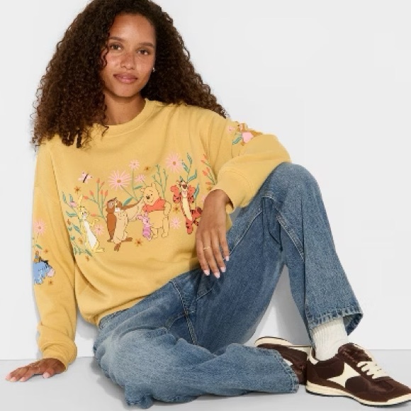 Women's Winnie Fleece Graphic Pullover Sweatshirt - Mustard Yellow Medium - Picture 2 of 10